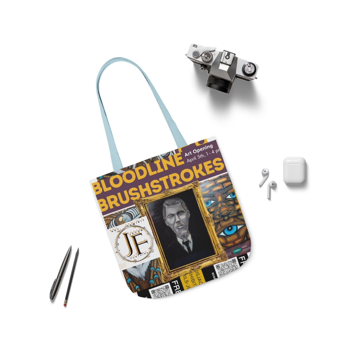 Art-Inspired Canvas Tote Bag with 5-Color Straps - Perfect for Events and Everyday Use