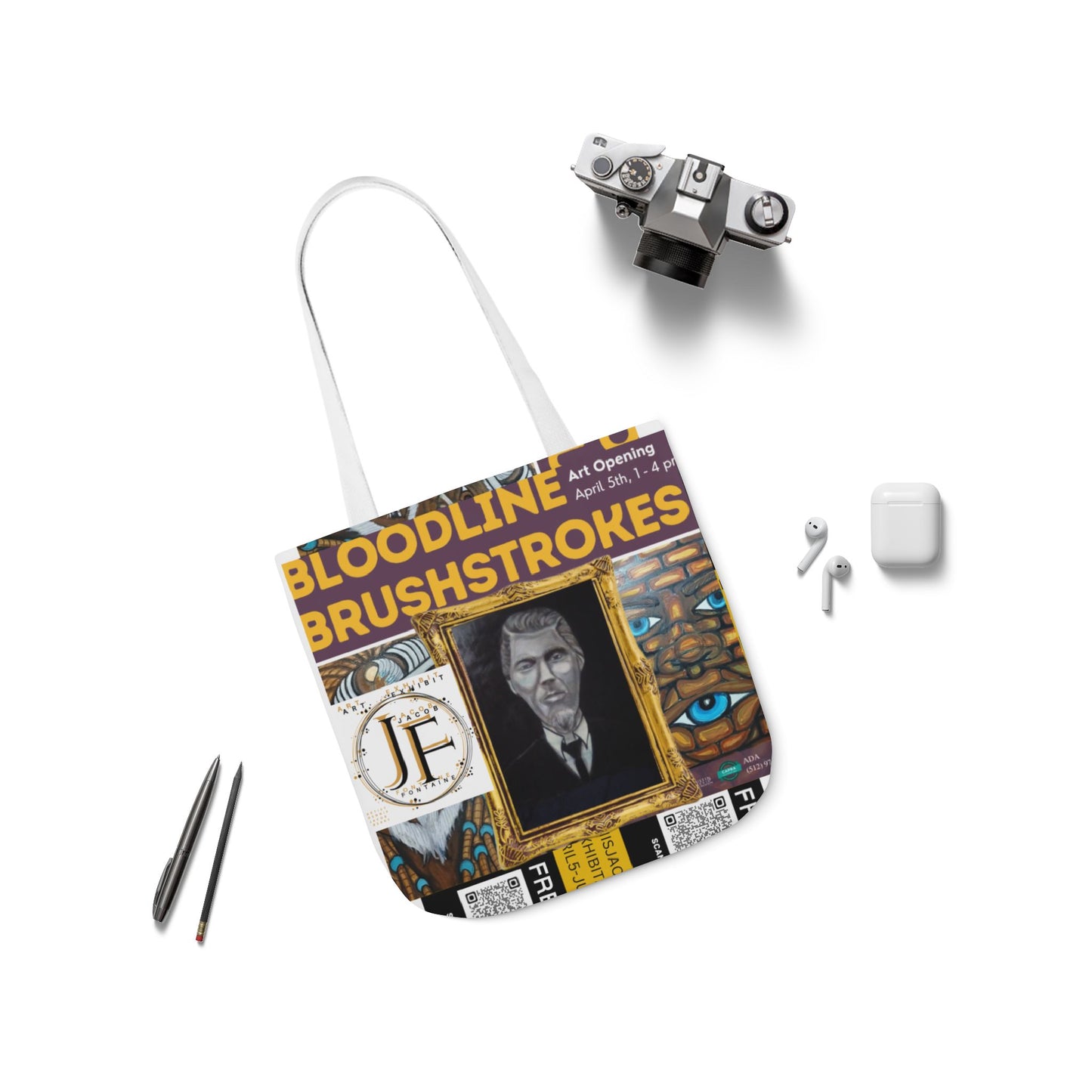 Art-Inspired Canvas Tote Bag with 5-Color Straps - Perfect for Events and Everyday Use