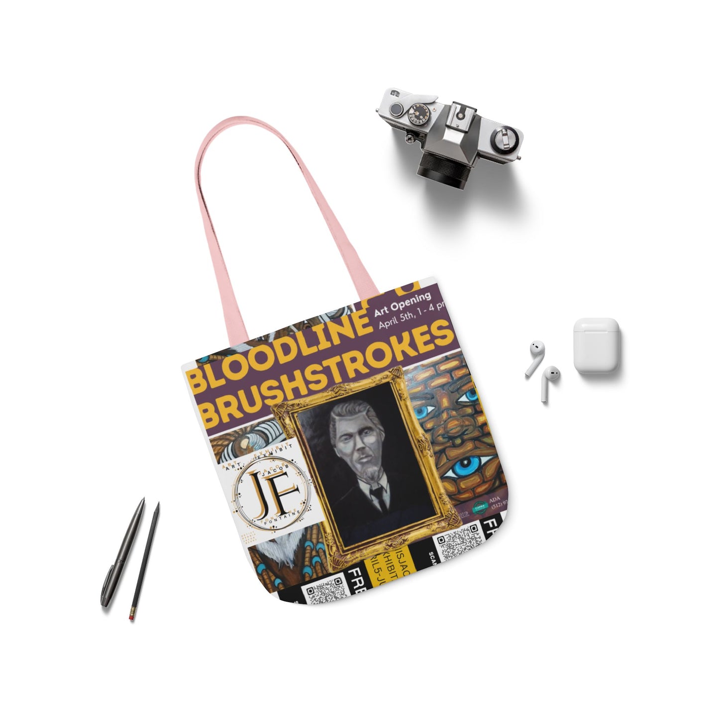 Art-Inspired Canvas Tote Bag with 5-Color Straps - Perfect for Events and Everyday Use