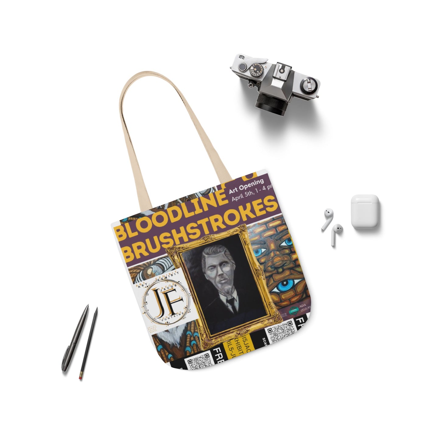 Art-Inspired Canvas Tote Bag with 5-Color Straps - Perfect for Events and Everyday Use