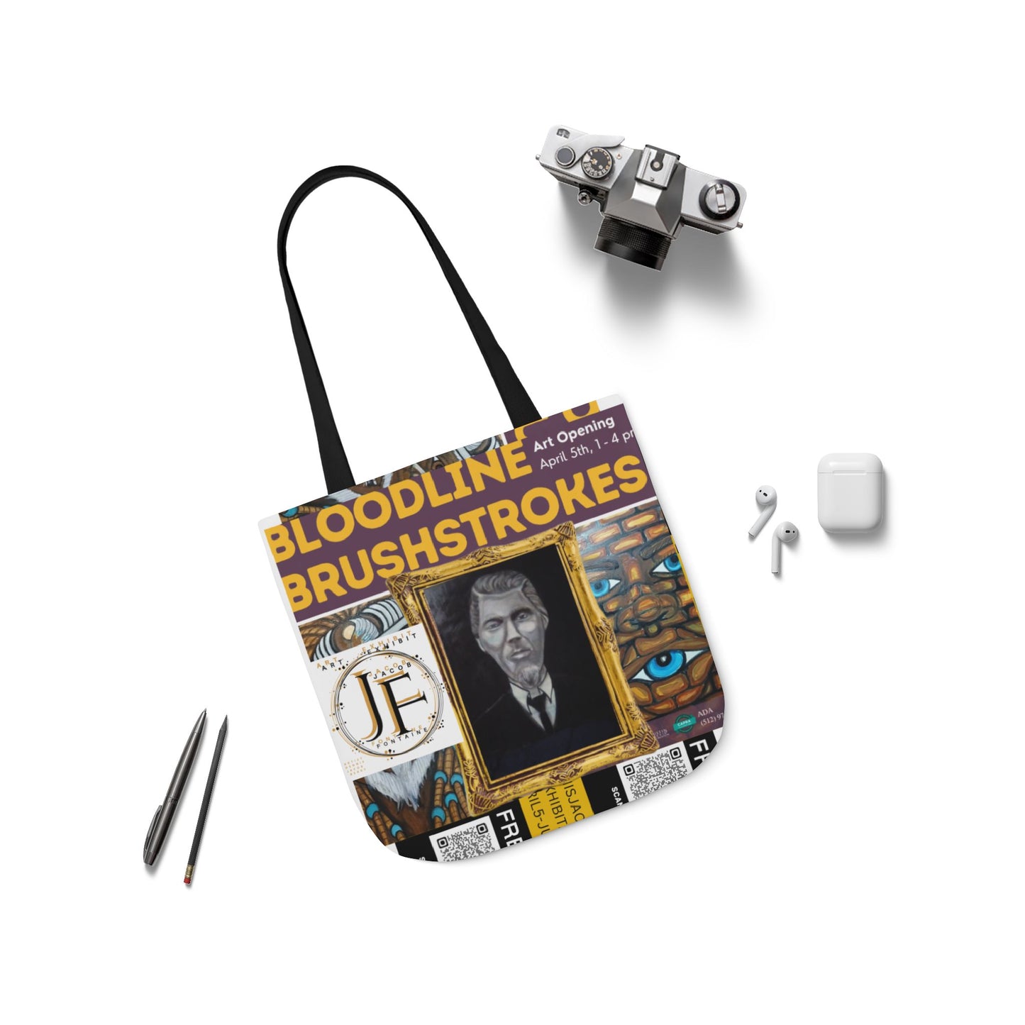 Art-Inspired Canvas Tote Bag with 5-Color Straps - Perfect for Events and Everyday Use